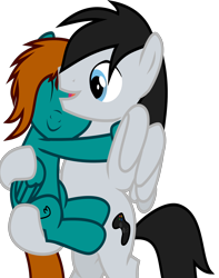 Size: 3252x4124 | Tagged: safe, artist:nero-narmeril, oc, oc only, oc:agu, oc:lebe, pegasus, pony, high res, hug, male, simple background, stallion, transparent background