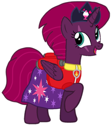 Size: 885x998 | Tagged: safe, artist:徐詩珮, fizzlepop berrytwist, tempest shadow, alicorn, pony, series:sprglitemplight diary, series:sprglitemplight life jacket days, series:springshadowdrops diary, series:springshadowdrops life jacket days, alicornified, alternate universe, base used, clothes, cute, marshall (paw patrol), paw patrol, race swap, simple background, tempesticorn, transparent background