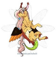 Size: 1152x1200 | Tagged: safe, artist:inuhoshi-to-darkpen, oc, oc:serenity, draconequus, hybrid, interspecies offspring, offspring, parent:discord, parent:fluttershy, simple background, transparent background