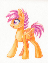 Size: 750x984 | Tagged: safe, artist:maytee, scootaloo, pegasus, pony, colored pencil drawing, cute, cutealoo, smiling, solo, traditional art