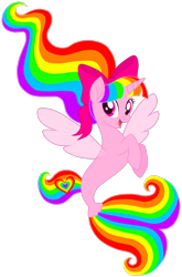 Size: 1920x2911 | Tagged: safe, artist:ra1nb0wk1tty, artist:ra1nb0wk1tty101, oc, oc only, oc:rainbow kitty, alicorn, pony, sea pony, seapony (g4), my little pony: the movie, spoiler:my little pony the movie, bow, fin wings, fins, hair bow, seaponified, simple background, solo, species swap, transparent background, wings