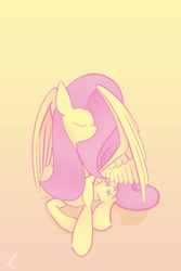 Size: 1600x2400 | Tagged: safe, artist:kridershot, derpibooru import, fluttershy, pegasus, pony, eyes closed, female, mare, simple background, solo, yellow background