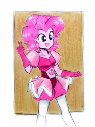 Size: 2322x3096 | Tagged: safe, artist:liaaqila, pinkie pie, equestria girls, crossover, peace sign, pink diamond (steven universe), solo, steven universe