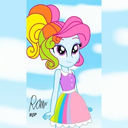 Size: 1080x1080 | Tagged: safe, artist:rjp.rammy, rainbow dash (g3), equestria girls, g3, alternate hairstyle, clothes, cloud, equestria girls-ified, eyeshadow, female, g3 to equestria girls, generation leap, makeup, rainbow dash always dresses in style, shirt, skirt, sky, sleeveless, solo