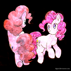 Size: 3021x3014 | Tagged: safe, artist:digiral, derpibooru import, pinkie pie, earth pony, pony, duality, high res, self ponidox, solo, traditional art