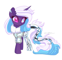 Size: 1024x987 | Tagged: safe, artist:jisootheartist, artist:wicked-red-art, oc, oc only, oc:usagi (cyborg), cyborg, pony, unicorn, amputee, base used, clothes, coat, commission, female, jacket, mare, prosthetic leg, prosthetic limb, prosthetics, scar, simple background, solo, transparent background