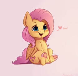Size: 2162x2115 | Tagged: safe, artist:miokomata, derpibooru import, fluttershy, pegasus, pony, chest fluff, cute, dialogue, ear fluff, female, floating heart, freckles, freckleshy, happy, heart, high res, leg fluff, mare, miokomata is trying to murder us, open mouth, pink background, rawr, shyabetes, simple background, sitting, solo, underhoof, unshorn fetlocks, weapons-grade cute