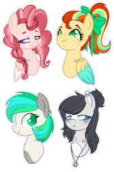 Size: 1205x1807 | Tagged: safe, artist:ia-go, oc, oc:flare skipper, oc:love struck, oc:silver patch, oc:titanium glare, pegasus, pony, bow, bust, female, hair bow, mare, portrait, simple background, transparent background