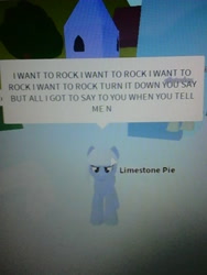 Size: 1200x1600 | Tagged: safe, derpibooru import, screencap, limestone pie, i wanna rock, my little pony: roleplay is magic, roblox, rock and roll, twisted sister