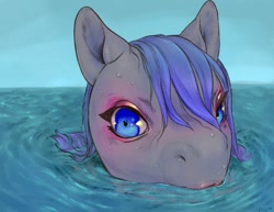 Size: 1024x791 | Tagged: safe, artist:oops, derpibooru import, oc, oc only, oc:rhealien, earth pony, digital art, makeup, ocean, solo, submerged, swimming, water, wet