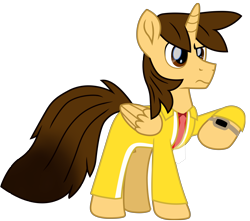 Size: 10322x9142 | Tagged: safe, artist:ejlightning007arts, derpibooru import, oc, oc only, oc:ej, alicorn, alicorn oc, back to the future, clothes, cosplay, costume, crossover, doc brown, horn, male, necktie, raised hoof, simple background, stallion, transparent background, trenchcoat, vector, watch, wings