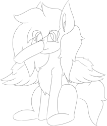 Size: 5426x6409 | Tagged: safe, artist:skylarpalette, derpibooru import, oc, oc only, oc:swift, pegasus, big ears, boop, disembodied hoof, ear fluff, fluffy, monochrome, pegasus oc, pegasus wings, scrunchy face, shocked, simple background, sitting, sketch, spread wings, transparent background, wings