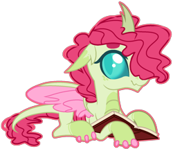 Size: 1400x1206 | Tagged: safe, artist:kurosawakuro, derpibooru import, oc, hybrid, base used, book, dragonling, female, interspecies offspring, magical lesbian spawn, offspring, outline, parent:ocellus, parent:smolder, parents:smolcellus, prone, simple background, solo, transparent background