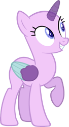 Size: 959x1759 | Tagged: safe, artist:pegasski, derpibooru import, oc, oc only, alicorn, pony, no second prances, alicorn oc, bald, base, eyelashes, grin, horn, looking back, raised hoof, simple background, smiling, solo, transparent background, two toned wings, wings