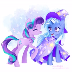 Size: 4096x4096 | Tagged: safe, artist:greyredroy, derpibooru import, starlight glimmer, trixie, pony, unicorn, duo, eyes closed, female, looking at someone, mare, open mouth, open smile, smiling