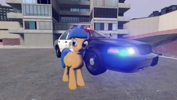 Size: 1280x720 | Tagged: safe, artist:final frame, derpibooru import, oc, oc:final frame, pegasus, 3d, building, ford crown victoria police interceptor, gmod, lights