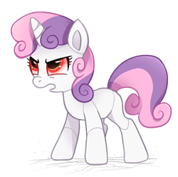 Size: 457x453 | Tagged: safe, artist:tsurime, derpibooru import, sweetie belle, sweetie bot, pony, robot, robot pony, unicorn, friendship is witchcraft, angry, cute, diasweetes, female, open mouth, red eyes take warning, simple background, solo, transparent background