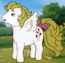 Size: 400x389 | Tagged: safe, derpibooru import, screencap, surprise, pegasus, pony, g1, my little pony 'n friends, the great rainbow caper, adoraprise, bow, cropped, cute, female, mare, tail bow