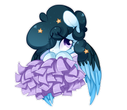 Size: 1037x900 | Tagged: safe, artist:loyaldis, derpibooru import, oc, oc only, oc:stellar constellation, pegasus, pony, cheerleader, clothes, cute, dress, ethereal mane, eye clipping through hair, female, mare, pom pom, shy, simple background, solo, starry mane, stars, transparent background, two toned wings, wings, ych result