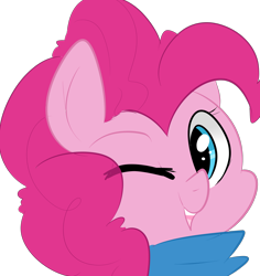 Size: 1280x1357 | Tagged: safe, artist:pegacornss, derpibooru import, pinkie pie, earth pony, pony, bust, clothes, cute, diapinkes, looking at you, one eye closed, open mouth, portrait, simple background, solo, transparent background, wink