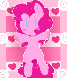 Size: 778x900 | Tagged: safe, artist:pegacornss, derpibooru import, pinkie pie, earth pony, pony, blushing, cute, diapinkes, female, heart, looking at you, mare, no nose, on back, solo