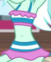 Size: 1202x1467 | Tagged: safe, derpibooru import, screencap, lyra heartstrings, better together, equestria girls, i'm on a yacht, belly button, bikini, boobshot, breasts, clothes, cropped, female, midriff, needs more jpeg, solo, swimsuit, upscaled