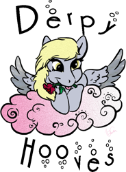 Size: 567x772 | Tagged: safe, artist:vintagewolf, derpibooru import, derpy hooves, pegasus, pony, cloud, cute, flower, pink cloud, rose, simple background, spread wings, tongue out, transparent background, wings