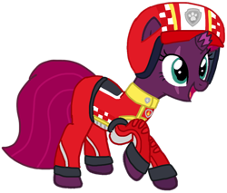 Size: 1056x901 | Tagged: safe, artist:徐詩珮, derpibooru import, fizzlepop berrytwist, tempest shadow, pony, unicorn, series:sprglitemplight diary, series:sprglitemplight life jacket days, series:springshadowdrops diary, series:springshadowdrops life jacket days, alternate universe, base used, clothes, cute, marshall (paw patrol), paw patrol, really race rescue, simple background, transparent background