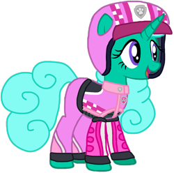 Size: 1012x1005 | Tagged: safe, artist:徐詩珮, derpibooru import, glitter drops, pony, unicorn, series:sprglitemplight diary, series:sprglitemplight life jacket days, series:springshadowdrops diary, series:springshadowdrops life jacket days, alternate universe, base used, clothes, cute, paw patrol, really race rescue, simple background, skye (paw patrol), transparent background