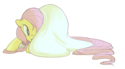 Size: 900x499 | Tagged: safe, artist:tigsart, derpibooru import, fluttershy, pegasus, pony, blanket, cute, female, floppy ears, mare, open mouth, shyabetes, simple background, solo, white background