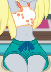 Size: 818x1145 | Tagged: safe, derpibooru import, screencap, derpy hooves, better together, equestria girls, i'm on a yacht, belly button, bikini, bikini top, boobshot, clothes, cropped, midriff, pictures of bellies, sexy, shorts, sleeveless, swimming trunks, swimsuit, tankini, upscaled