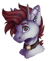 Size: 1650x2000 | Tagged: safe, artist:leawarriors, derpibooru import, oc, oc only, oc:aiko, pony, bell, bell collar, cheek fluff, chest fluff, collar, ear piercing, earring, freckles, horns, jewelry, piercing, simple background, solo, transparent background