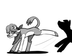 Size: 1200x927 | Tagged: safe, artist:warskunk, arizona cow, cow, them's fightin' herds, bandana, cloven hooves, female, grayscale, kicking, monochrome, silhouette, simple background, solo, white background