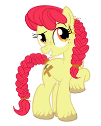 Size: 800x1000 | Tagged: safe, artist:sixes&sevens, apple bloom, earth pony, pony, alternate cutie mark, braid, chin fluff, cutie mark, digital art, female, freckles, mare, older, older apple bloom, simple background, solo, tail, transparent background, unshorn fetlocks