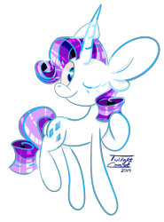 Size: 682x922 | Tagged: safe, artist:twilightcomet, derpibooru import, rarity, pony, unicorn, female, mare, one eye closed, raised hoof, signature, simple background, solo, transparent background, wink