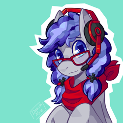 Size: 1500x1500 | Tagged: safe, artist:dessinnyz, oc, oc only, oc:cinnabyte, pony, adorkable, bandana, cute, dork, gaming headset, glasses, headset, icon, smiling