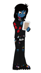 Size: 1440x2560 | Tagged: safe, artist:iamsheila, equestria girls, belt, boots, bring me the horizon, canvas, clothes, commission, drop dead clothing, equestria girls-ified, holding, hoodie, jeans, lip piercing, looking down, male, oliver sykes, paint, paint stains, paintbrush, painting, pants, piercing, ripped jeans, seatbelt belt, shoes, simple background, solo, tattoo, transparent background