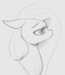 Size: 616x704 | Tagged: safe, artist:tre, derpibooru import, fluttershy, pegasus, pony, bereft, bust, female, floppy ears, frown, gray background, looking away, mare, monochrome, profile, side view, simple background, sketch, solo