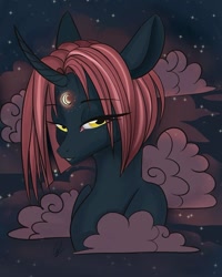 Size: 801x1001 | Tagged: safe, artist:jonny_flex69, derpibooru import, oc, oc only, pony, unicorn, bedroom eyes, bust, cloud, curved horn, horn, night, solo, stars, tattoo, unicorn oc