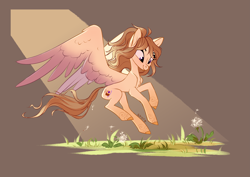 Size: 4093x2894 | Tagged: safe, artist:shore2020, derpibooru import, oc, oc only, pegasus, pony, cute, flower, flying, large wings, smiling, solo, wings