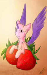 Size: 880x1380 | Tagged: safe, artist:yuris, derpibooru import, pony, food, solo, strawberry, ych sketch