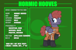 Size: 6000x4000 | Tagged: safe, artist:estories, derpibooru import, oc, oc:hormic hooves, pegasus, pony, fallout equestria, absurd resolution, applejack rangers, fallout, lip bite, male, reference sheet, revenant — fallout equestria 2, solo, stallion