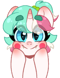 Size: 755x981 | Tagged: safe, artist:cottonsweets, derpibooru import, oc, oc only, oc:cottonsweets, candy pony, cat, cat pony, food pony, original species, pony, unicorn, :p, animated, blepping, blush sticker, blushing, cute, female, gif, gift art, mare, simple background, solo, tongue out, transparent background, wide eyes