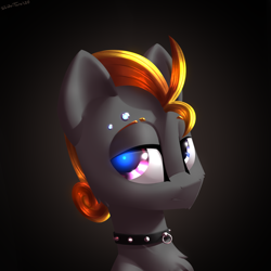 Size: 2400x2400 | Tagged: safe, artist:shido-tara, derpibooru import, oc, oc only, oc:convict21, cyborg, augmented, bust, collar, cyber eye, looking at you, portrait, simple background