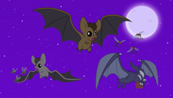 Size: 5399x3067 | Tagged: safe, artist:andoanimalia, artist:estories, derpibooru import, bat, fly, fly-der, fruit bat, hybrid, mosquito, spider, vampire fruit bat, animal, flying, high res, moon, night, open mouth, show accurate, spread wings, wings