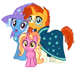 Size: 1024x931 | Tagged: safe, artist:emeraldblast63, derpibooru import, luster dawn, sunburst, trixie, the last problem, family, female, male, shipping, simple background, straight, transparent background, trixburst