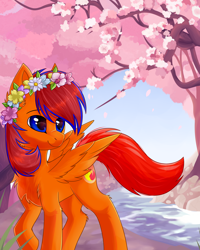 Size: 4000x5000 | Tagged: safe, artist:alfury, derpibooru import, oc, pegasus, pony, absurd resolution, female, floral head wreath, flower, mare, solo, tree