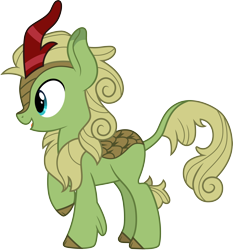 Size: 3000x3215 | Tagged: safe, artist:cloudyglow, derpibooru import, forest fall, kirin, sounds of silence, high res, male, open mouth, raised hoof, simple background, smiling, solo, transparent background