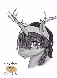 Size: 4800x6600 | Tagged: safe, artist:chunkytater, derpibooru import, unicorn, antlers, female, headdress, mare