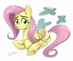 Size: 1100x924 | Tagged: safe, artist:azamiii, derpibooru import, fluttershy, pegasus, pony, cute, cutie mark, simple background, solo